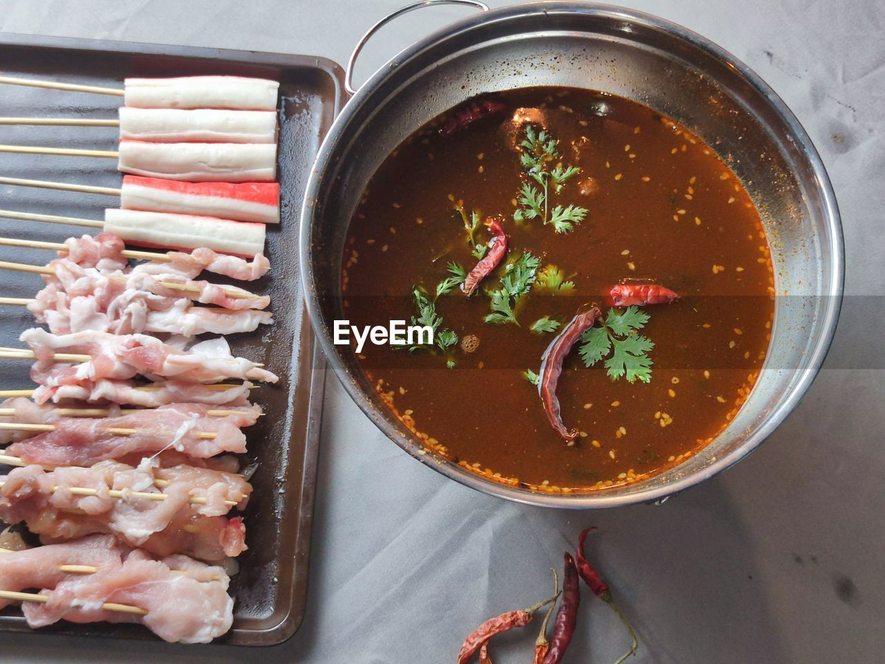 High angle view of food in bowl on table