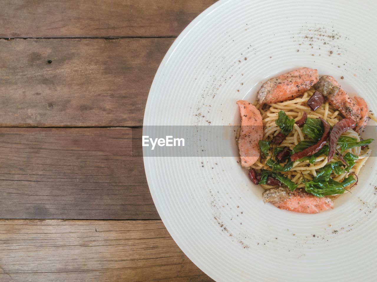 High angle view of food in plate on table