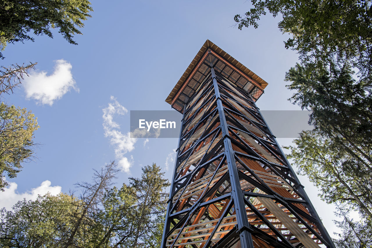 Low angle view of lookout tower against sky