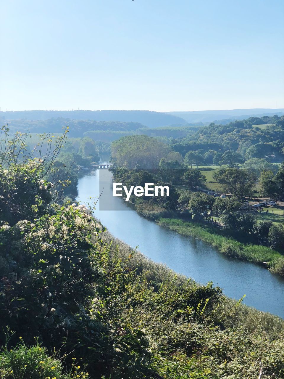 HIGH ANGLE VIEW OF RIVER AND TREES AGAINST SKY