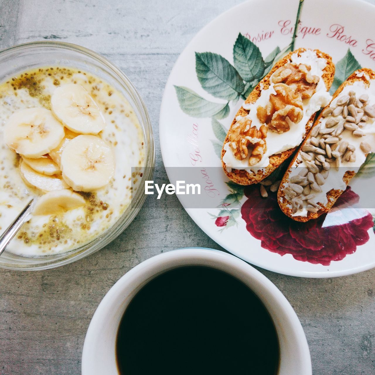 High angle view of breakfast served on table