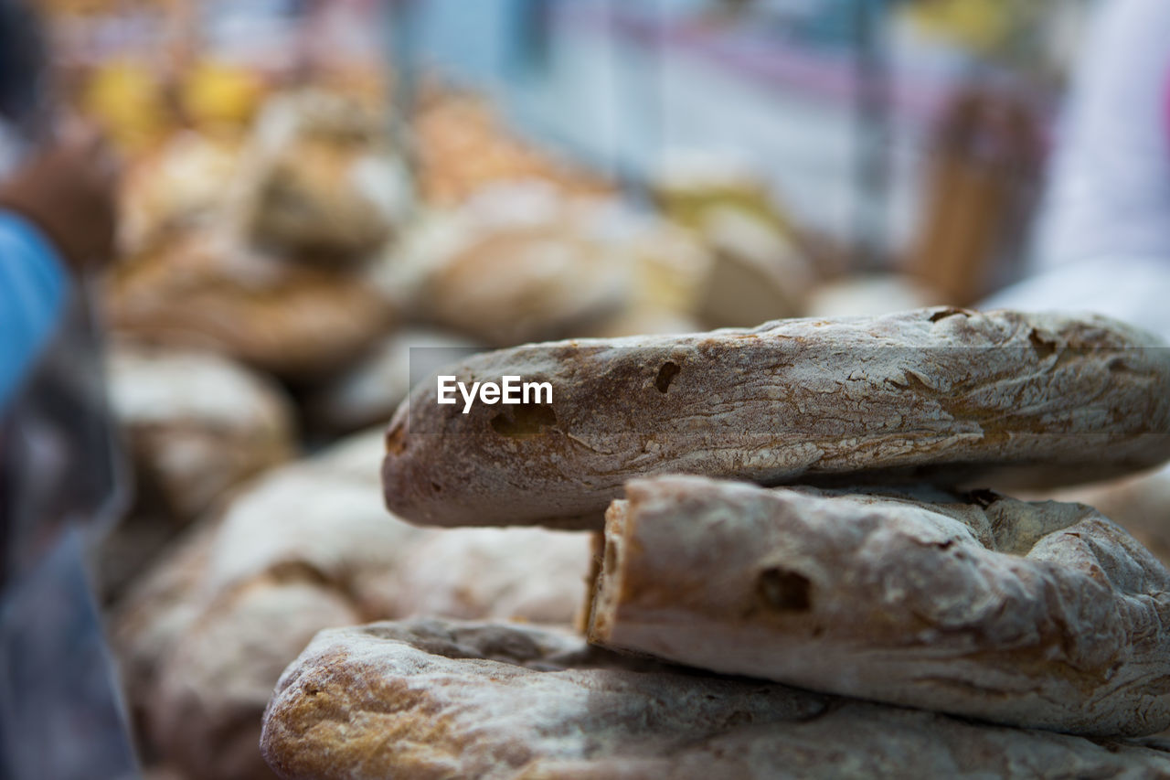 Close-up of stack of bread