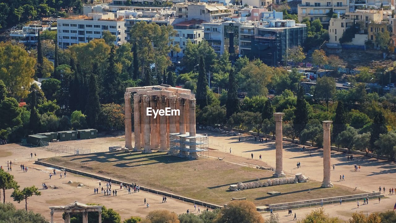 High angle view of buildings in city