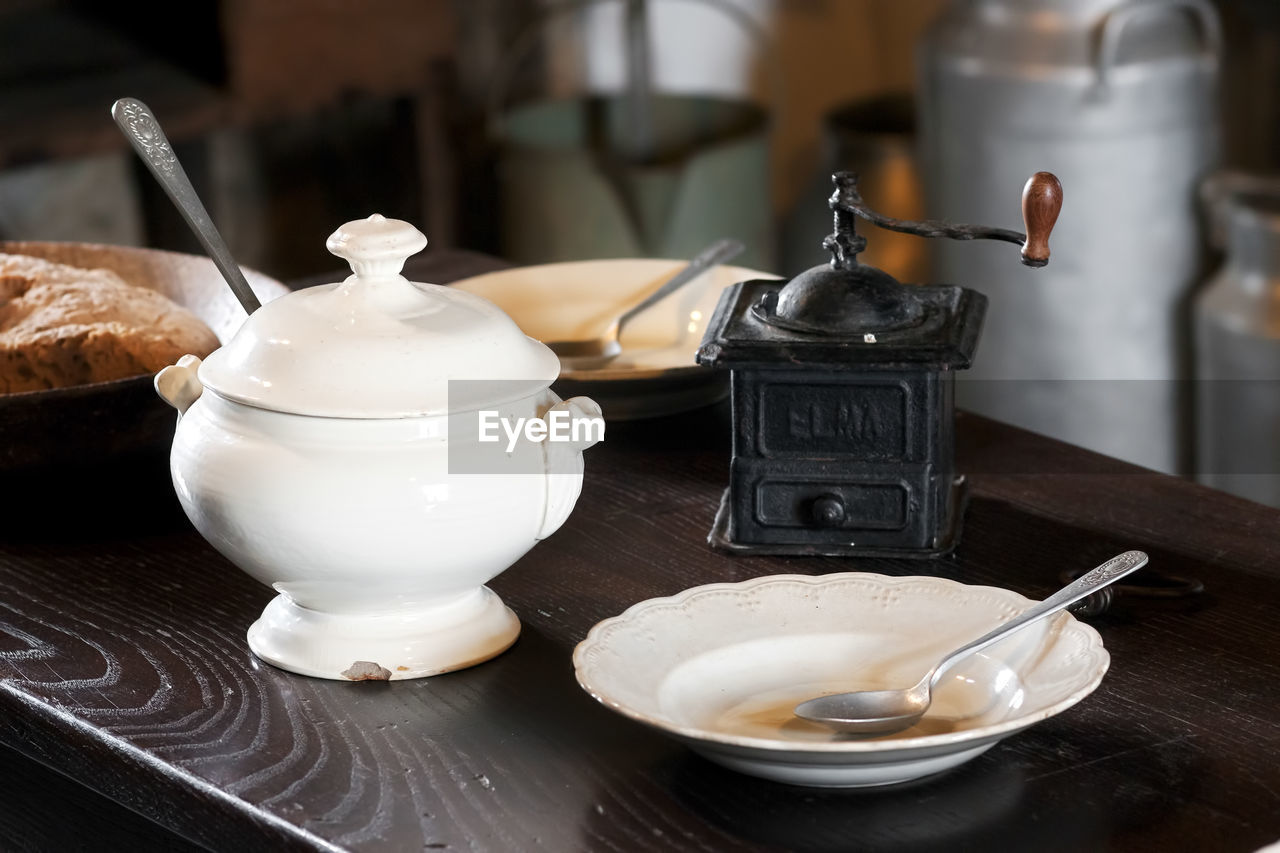 Table with antique objects