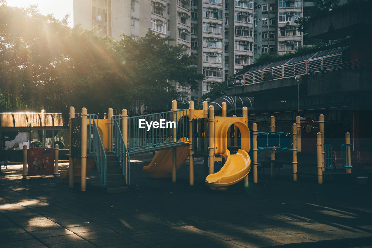 Playing equipment at playground in city