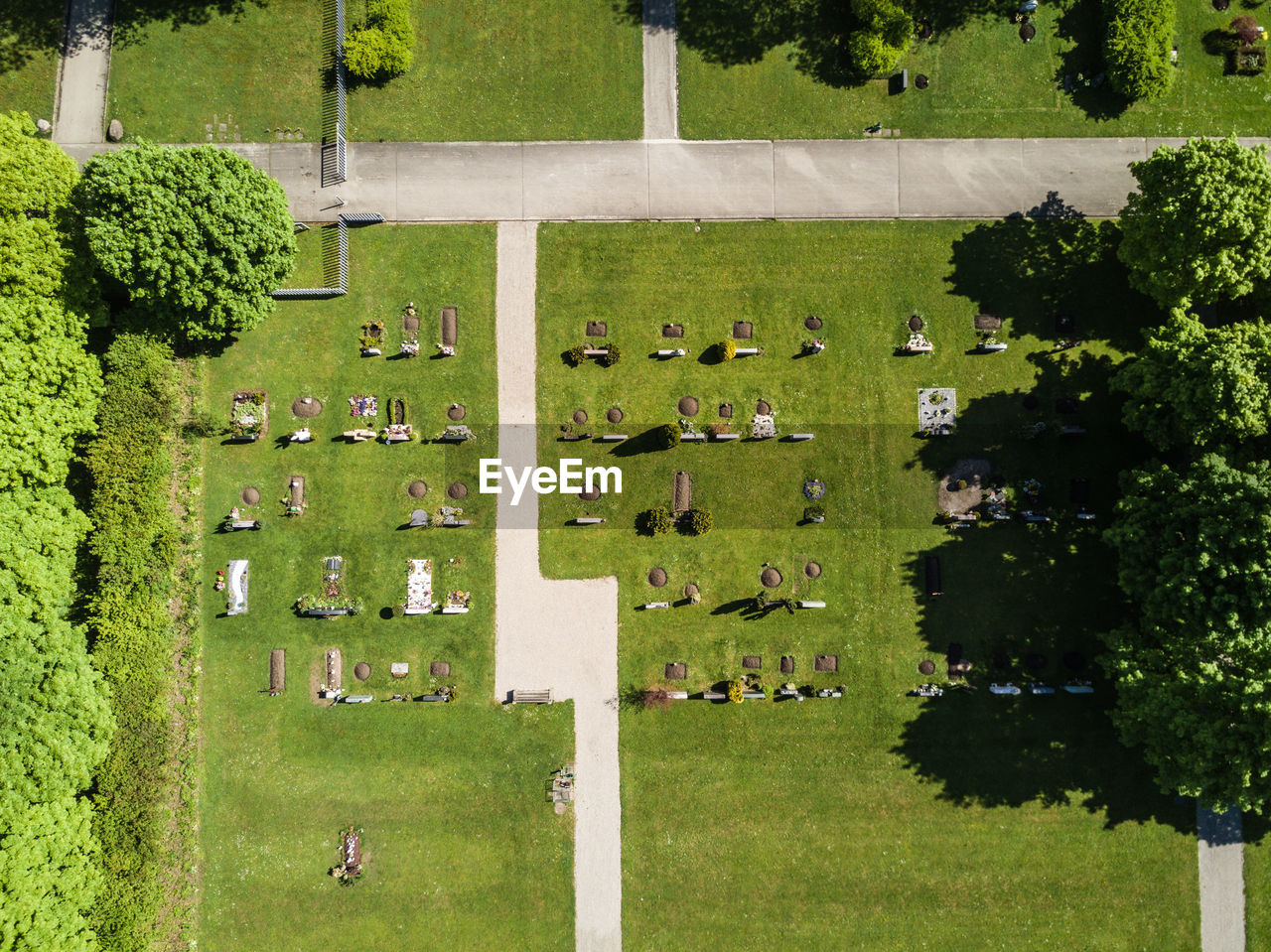 Aerial view of a cemetery