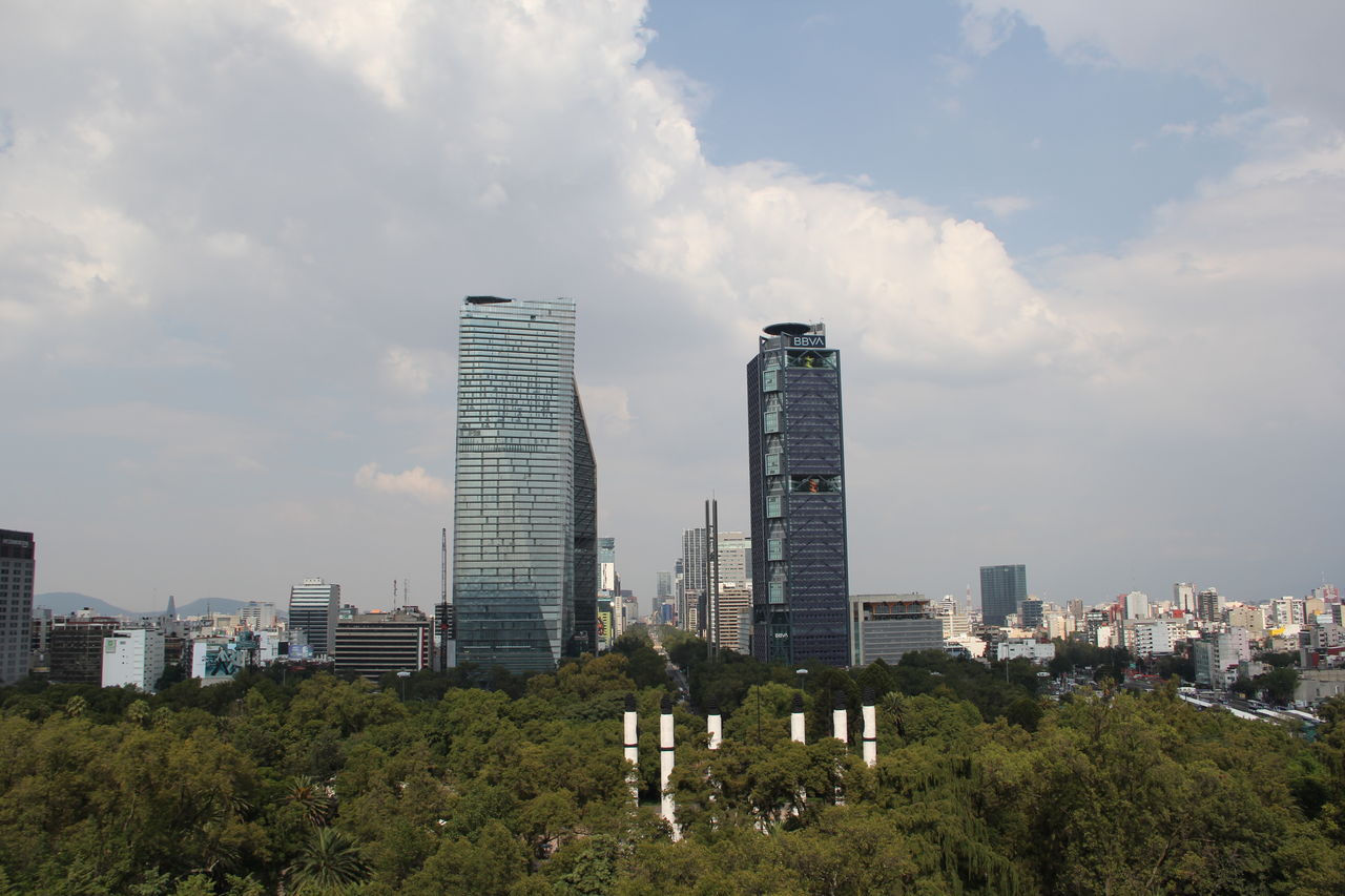 Modern buildings against sky in city