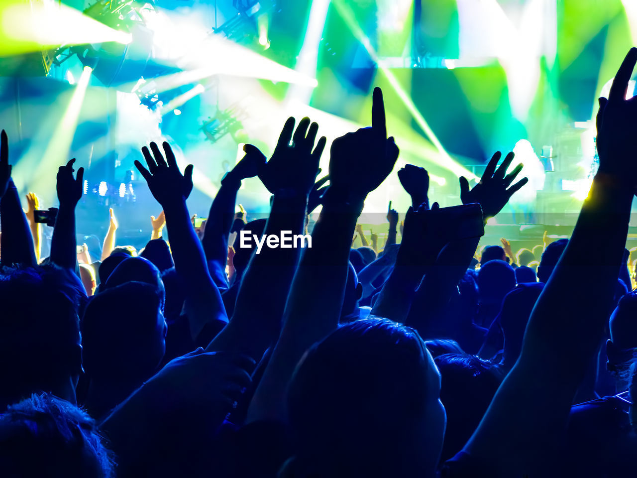 Cheering young people at a rock concert