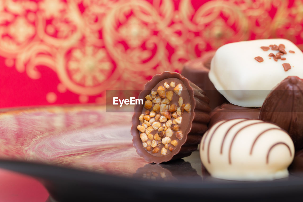 High angle view of dessert on table