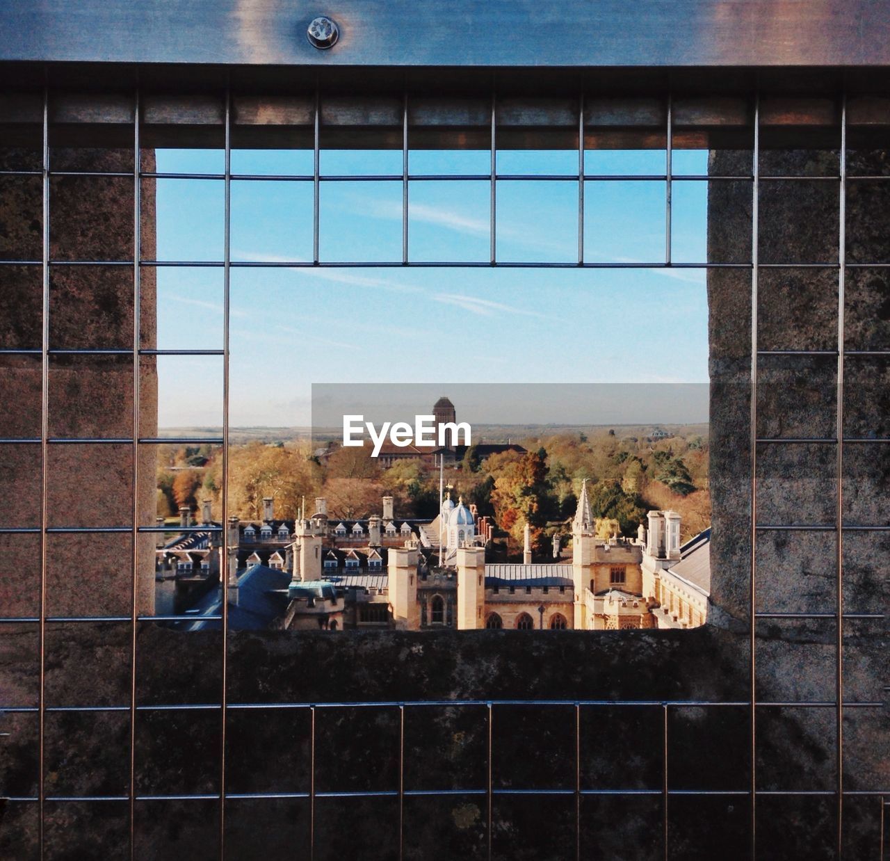 Buildings seen through window