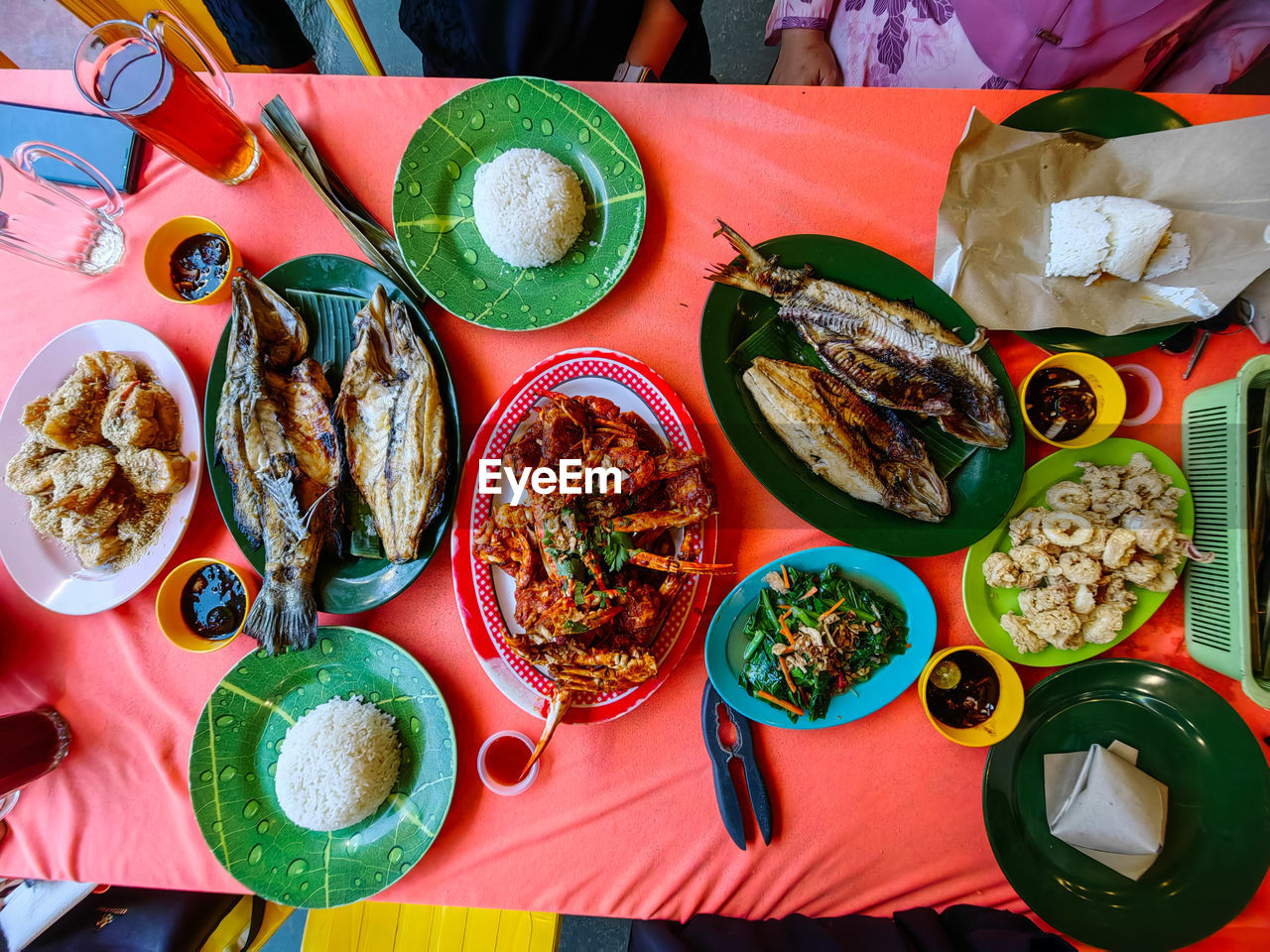 High angle view of food on table