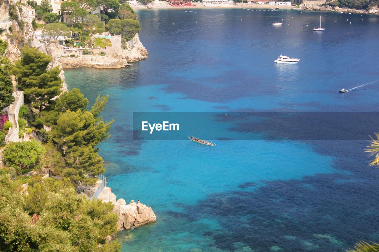 High angle view of boats in sea