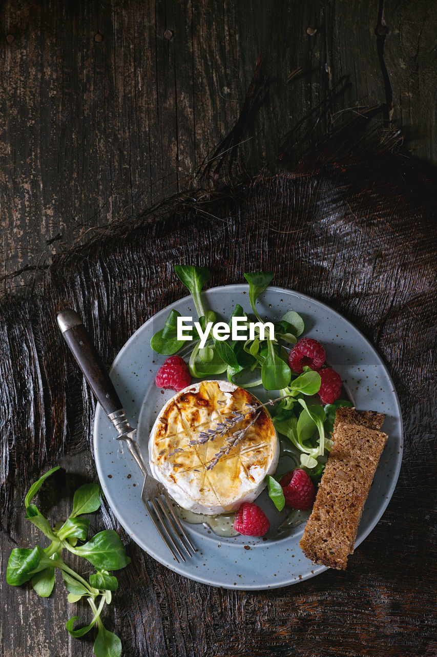 High angle view of breakfast on table