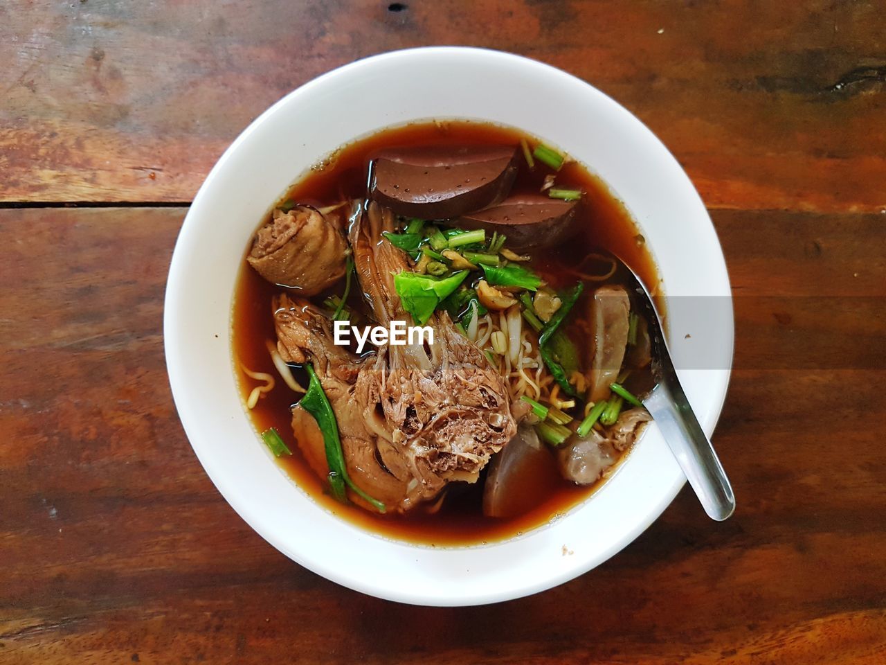 Directly above shot of soup in bowl on table