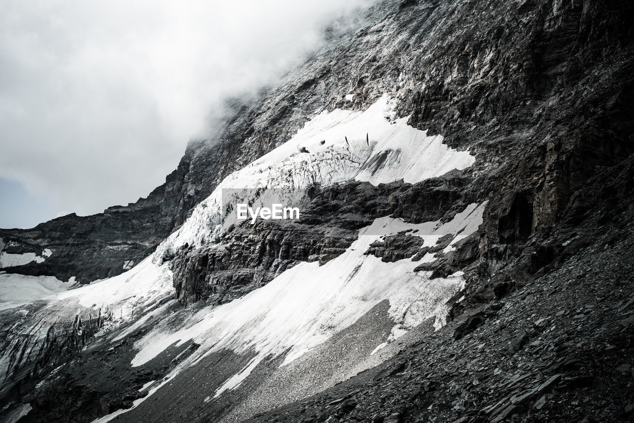 AERIAL VIEW OF SNOW COVERED MOUNTAIN