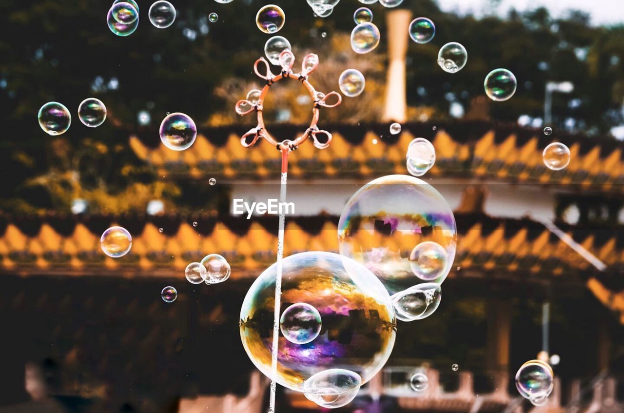 CLOSE-UP OF BUBBLES AGAINST BLURRED BACKGROUND