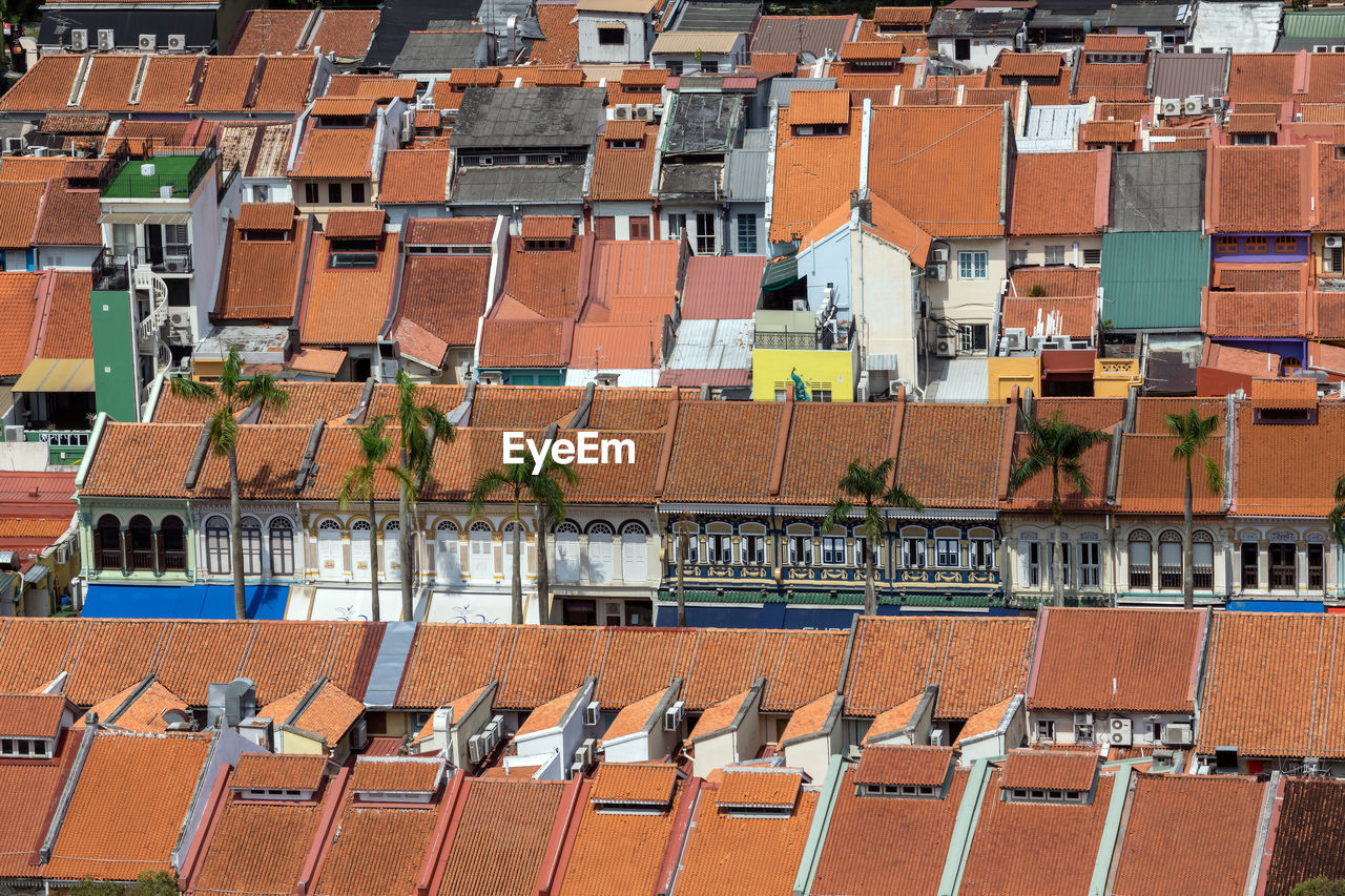 High angle view of buildings in city