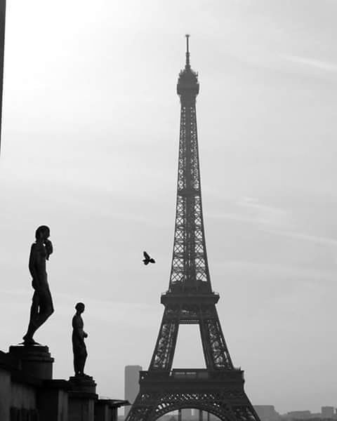 SILHOUETTE OF EIFFEL TOWER AGAINST SKY