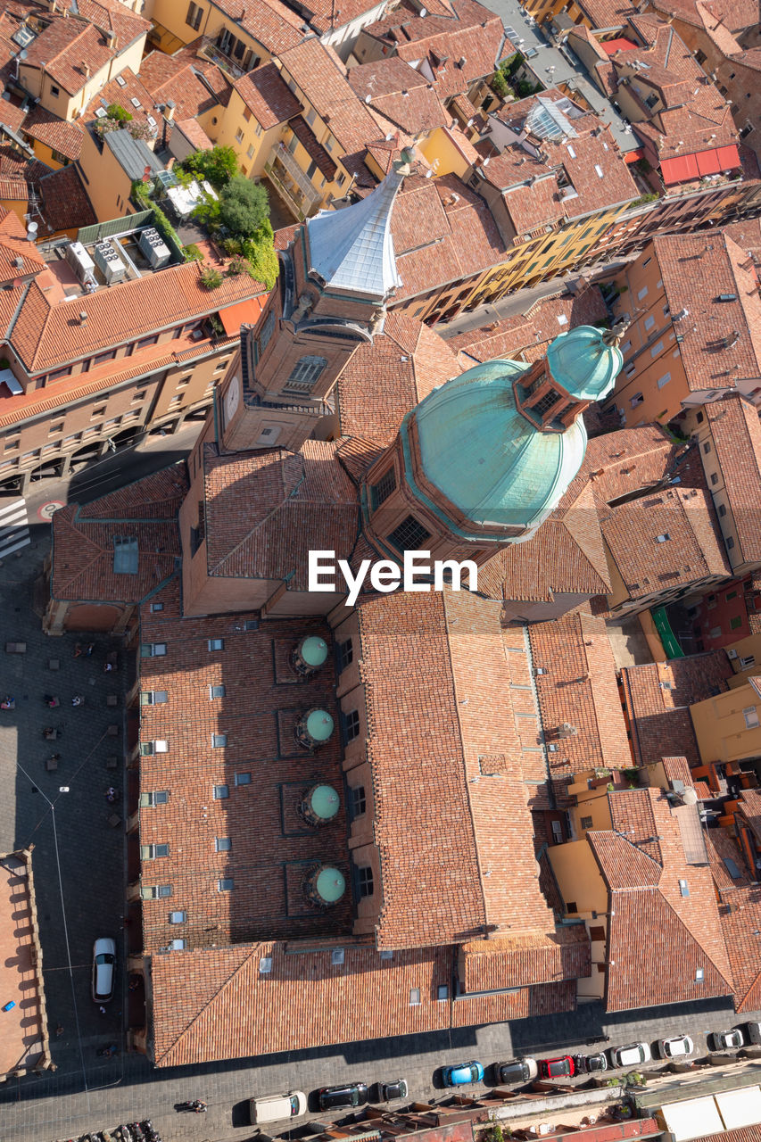Aerial view of the church of san bartolomeo gaetano in bologna, italy from the top of asinelli tower