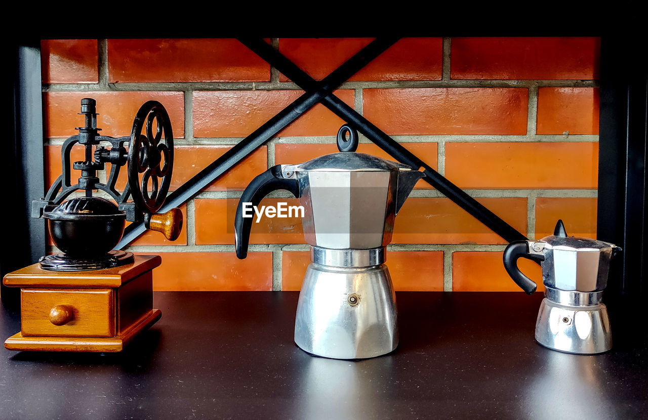 indoors, lighting, no people, kitchen, home appliance, domestic room, appliance, coffeemaker, still life photography, food and drink, domestic kitchen, metal, light, home