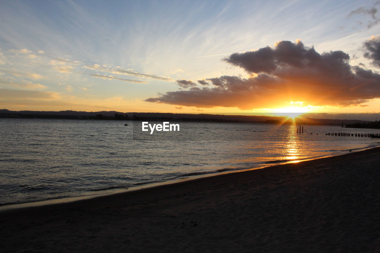 SCENIC VIEW OF BEACH DURING SUNSET