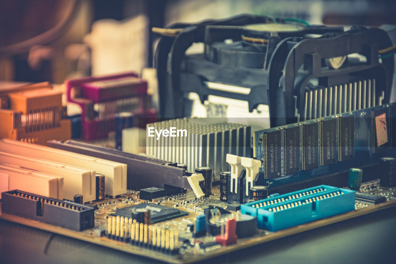 Close-up of mother board on table