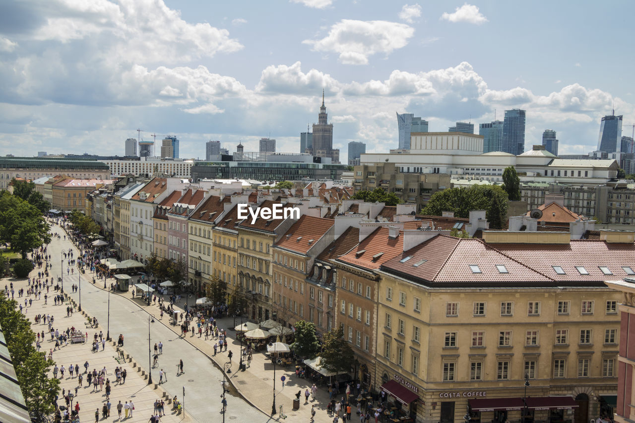 High angle view of buildings in warsaw old town on a sunny day