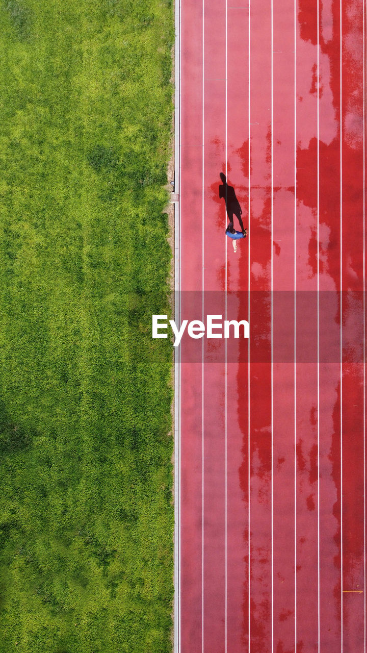 High angle view of man on field
