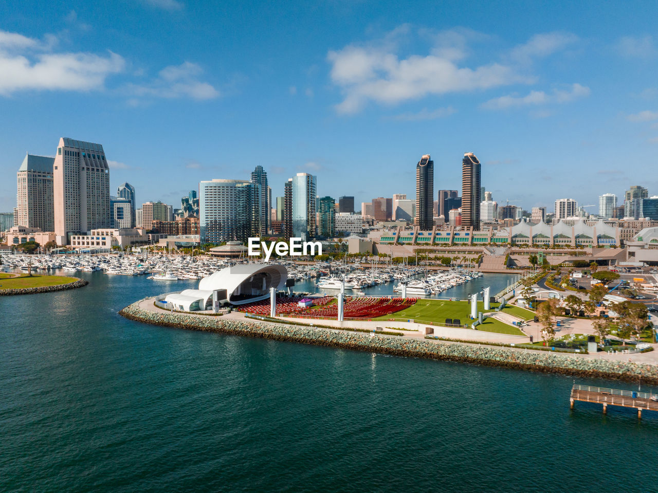 Panorama aerial view of san diego skyline and waterfront