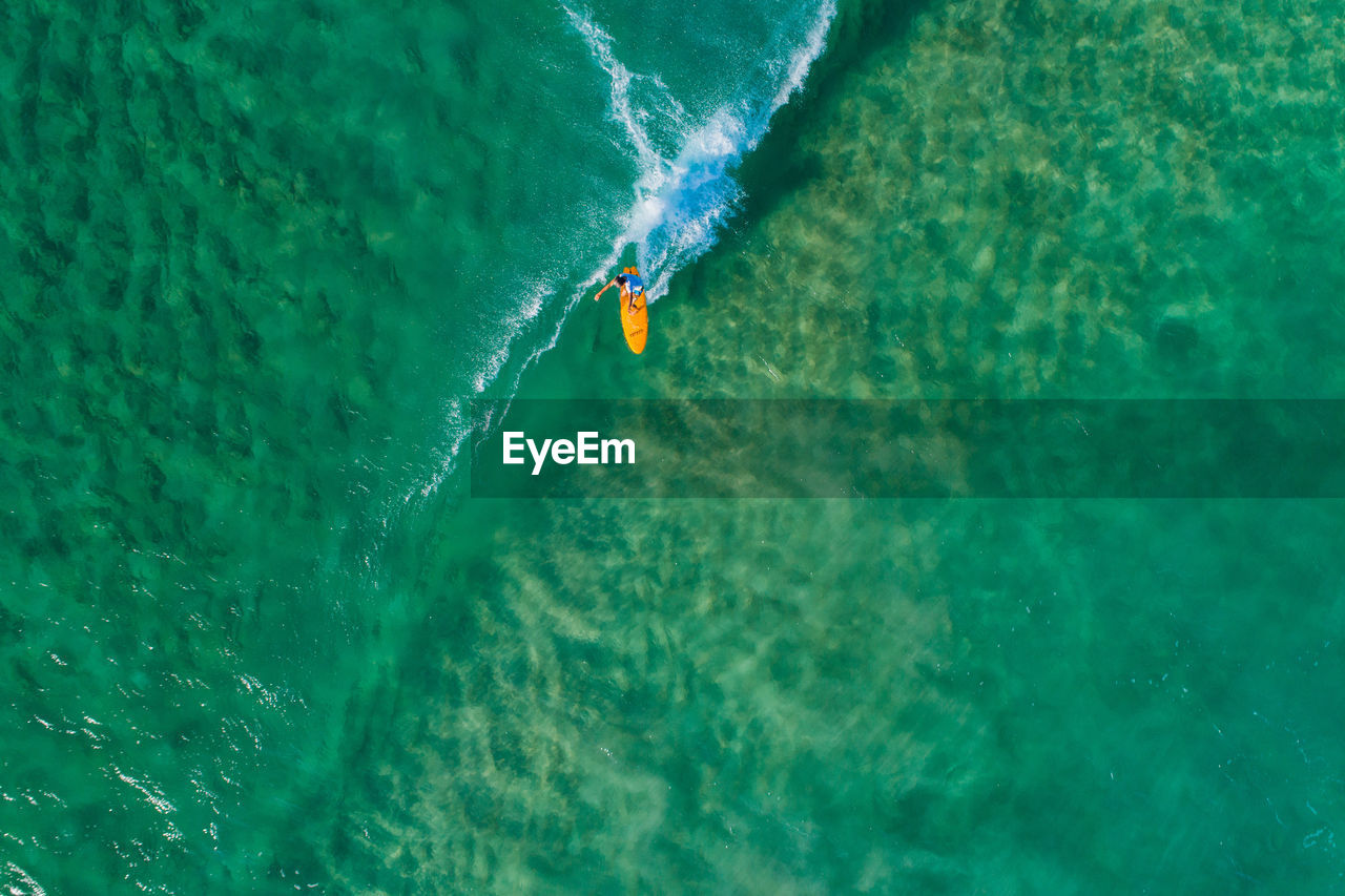 HIGH ANGLE VIEW OF PERSON ON SEA