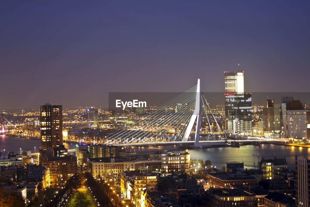 City scenic from rotterdam with the erasmus bridge at night