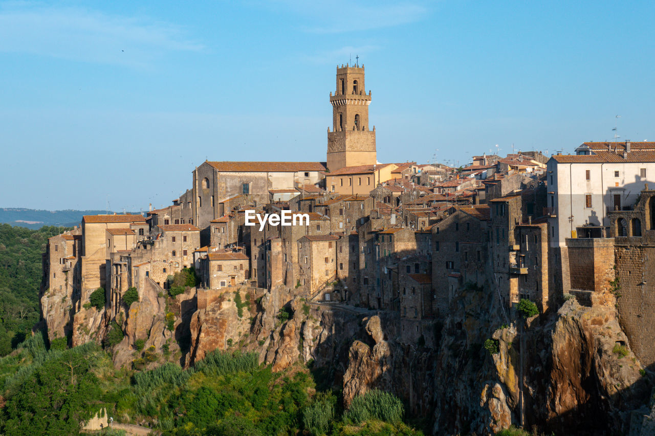 Pitigliano cityscape in early morning light in tuscany
