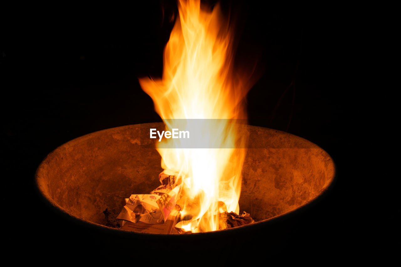 burning, flame, fire, heat, nature, no people, campfire, orange color, black background, wood, glowing, close-up, darkness, indoors, yellow, motion, night