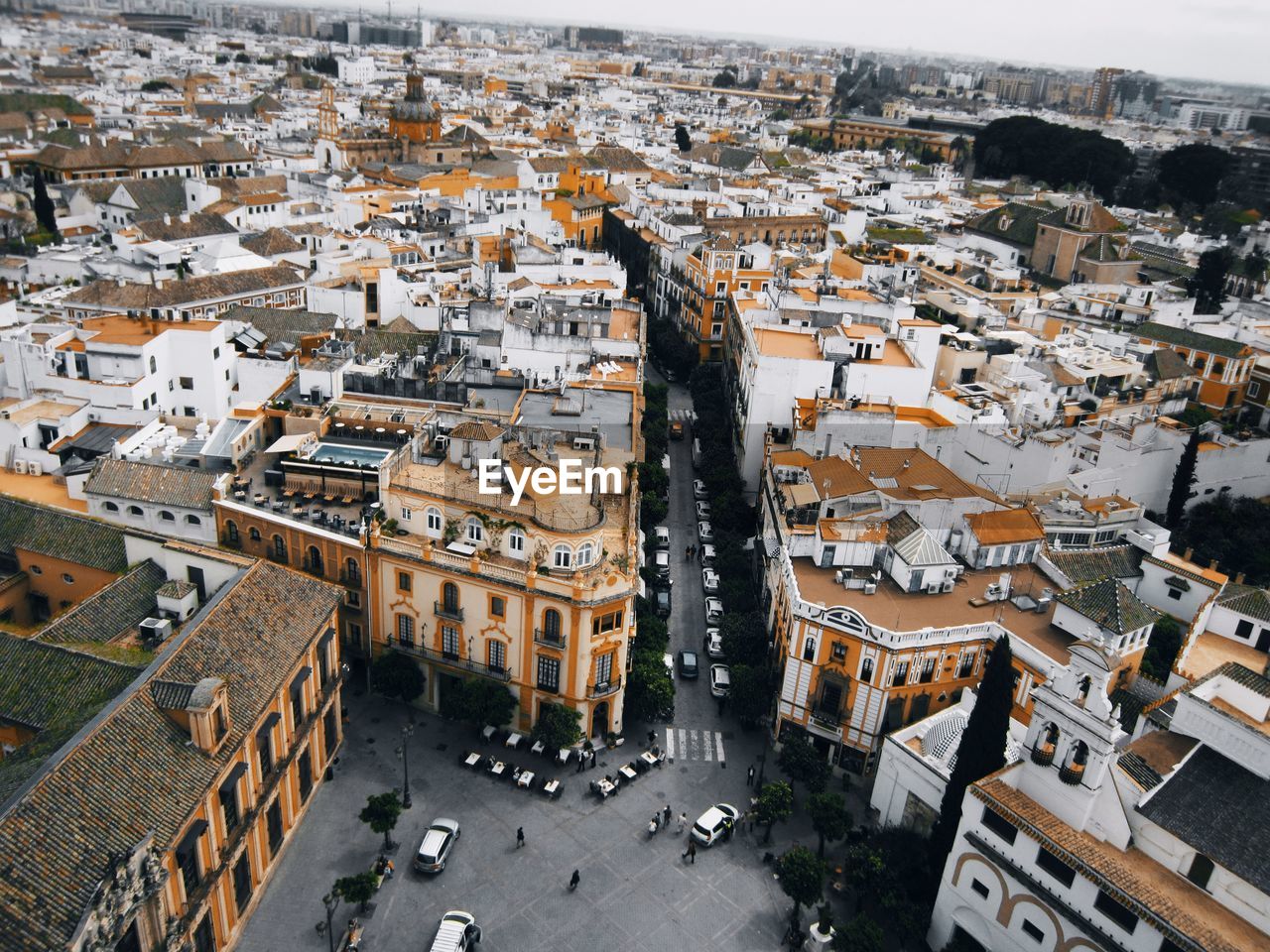 High angle view of buildings in city