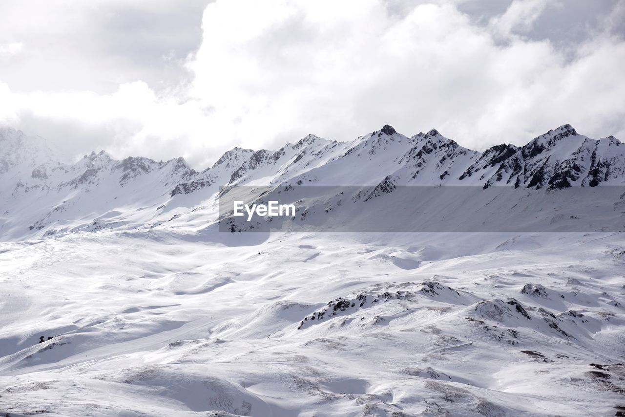 Scenic view of snow mountains against sky