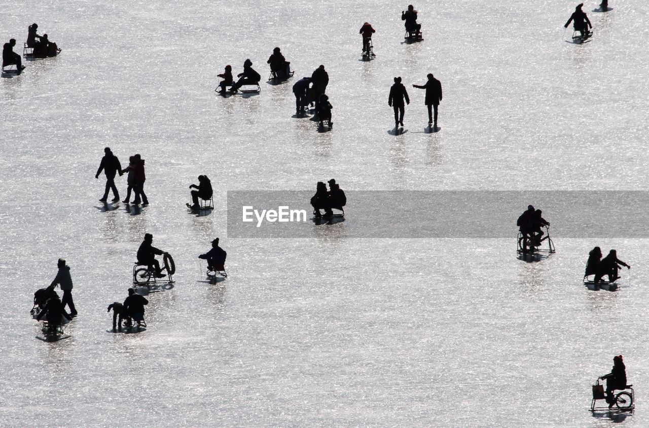 High angle view of people in winter