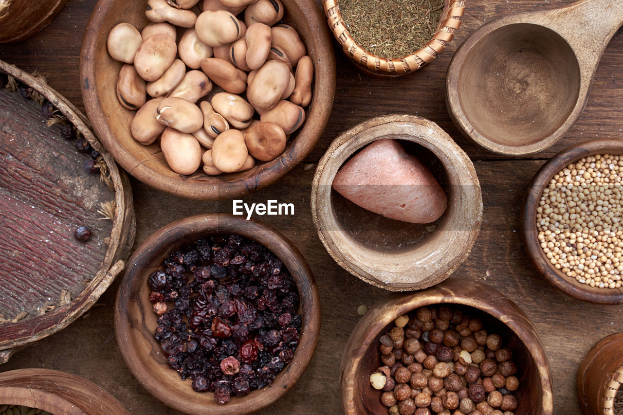 high angle view of various spices for sale