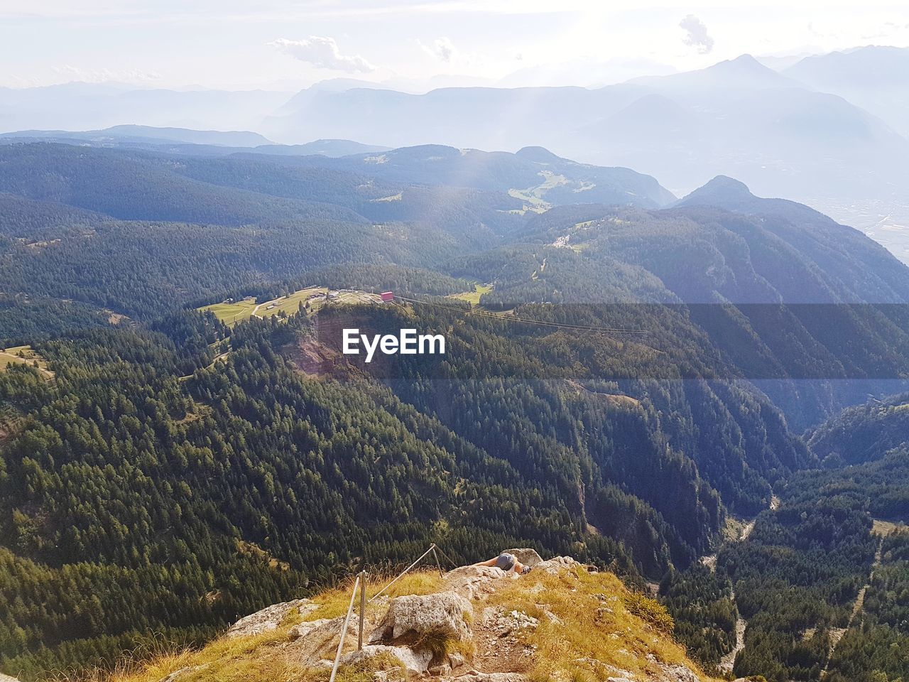 High angle view of mountain range against sky