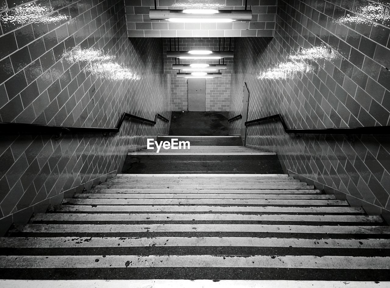 High angle view of steps at subway station