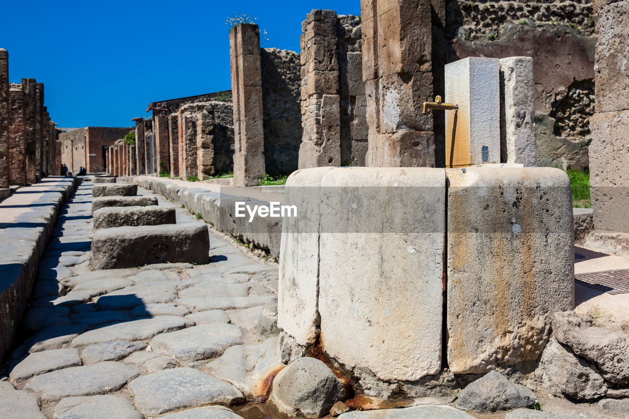 Antique water fountain on the streets of the ancient city of pompeii