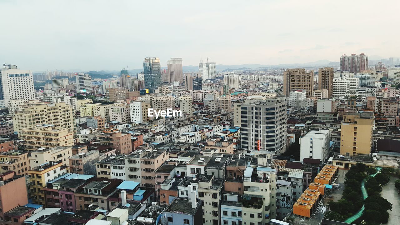 High angle view of cityscape against sky