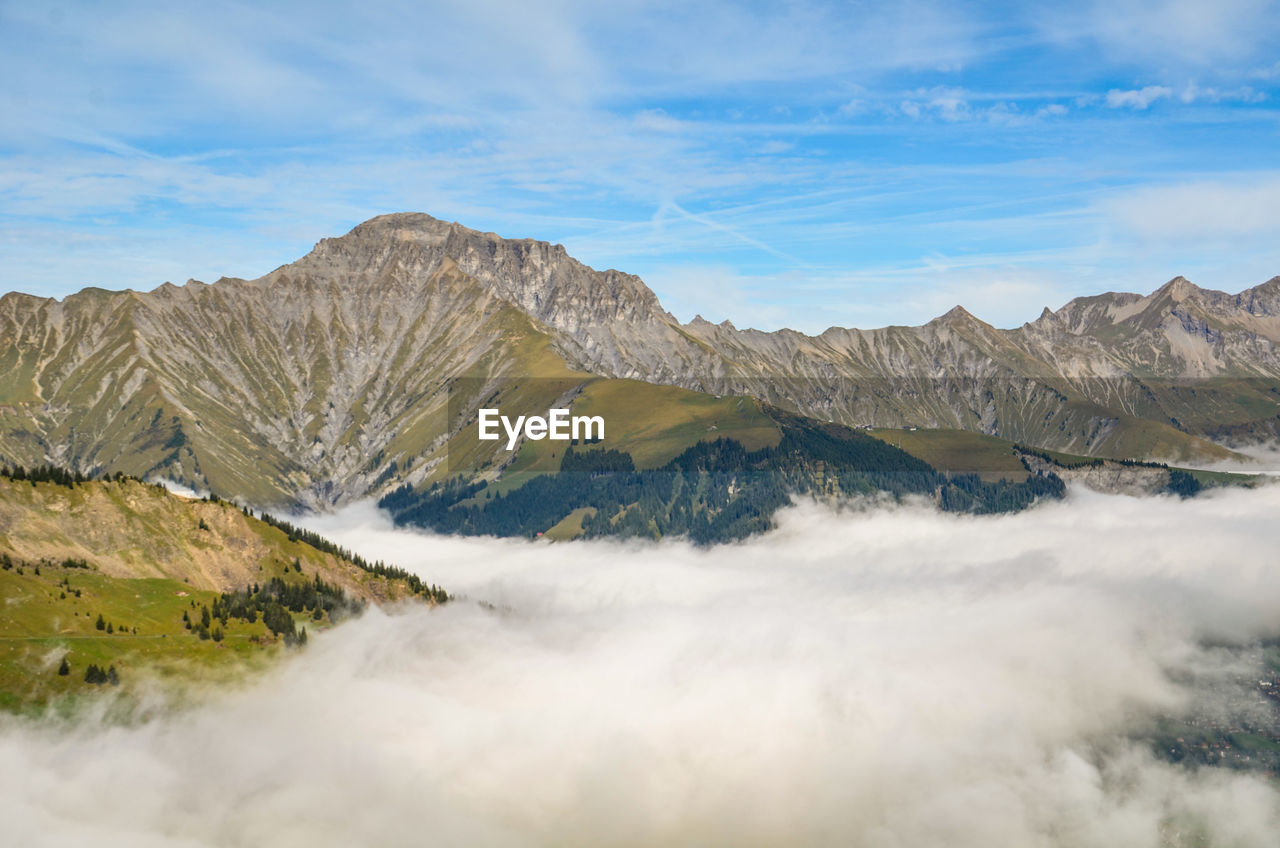 Scenic view of snowcapped mountains against sky