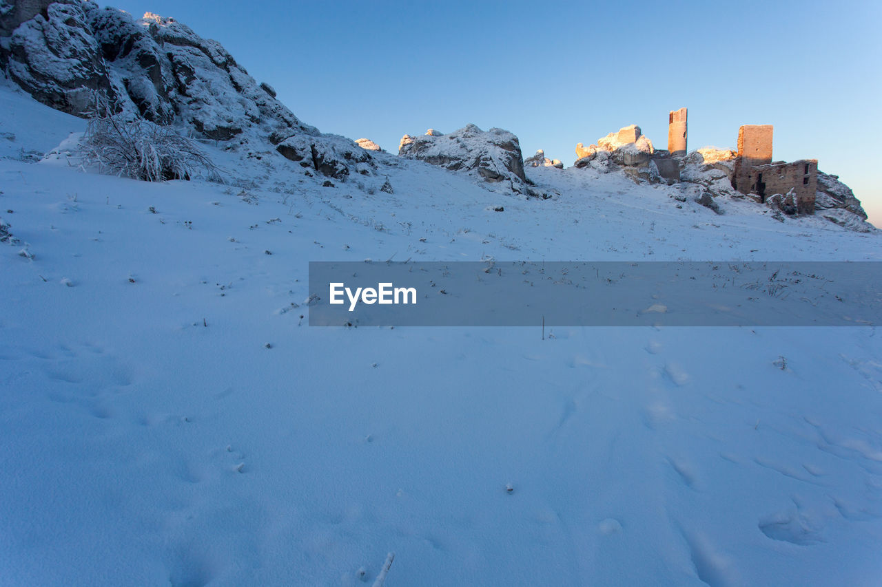 SNOWCAPPED MOUNTAINS AGAINST CLEAR SKY