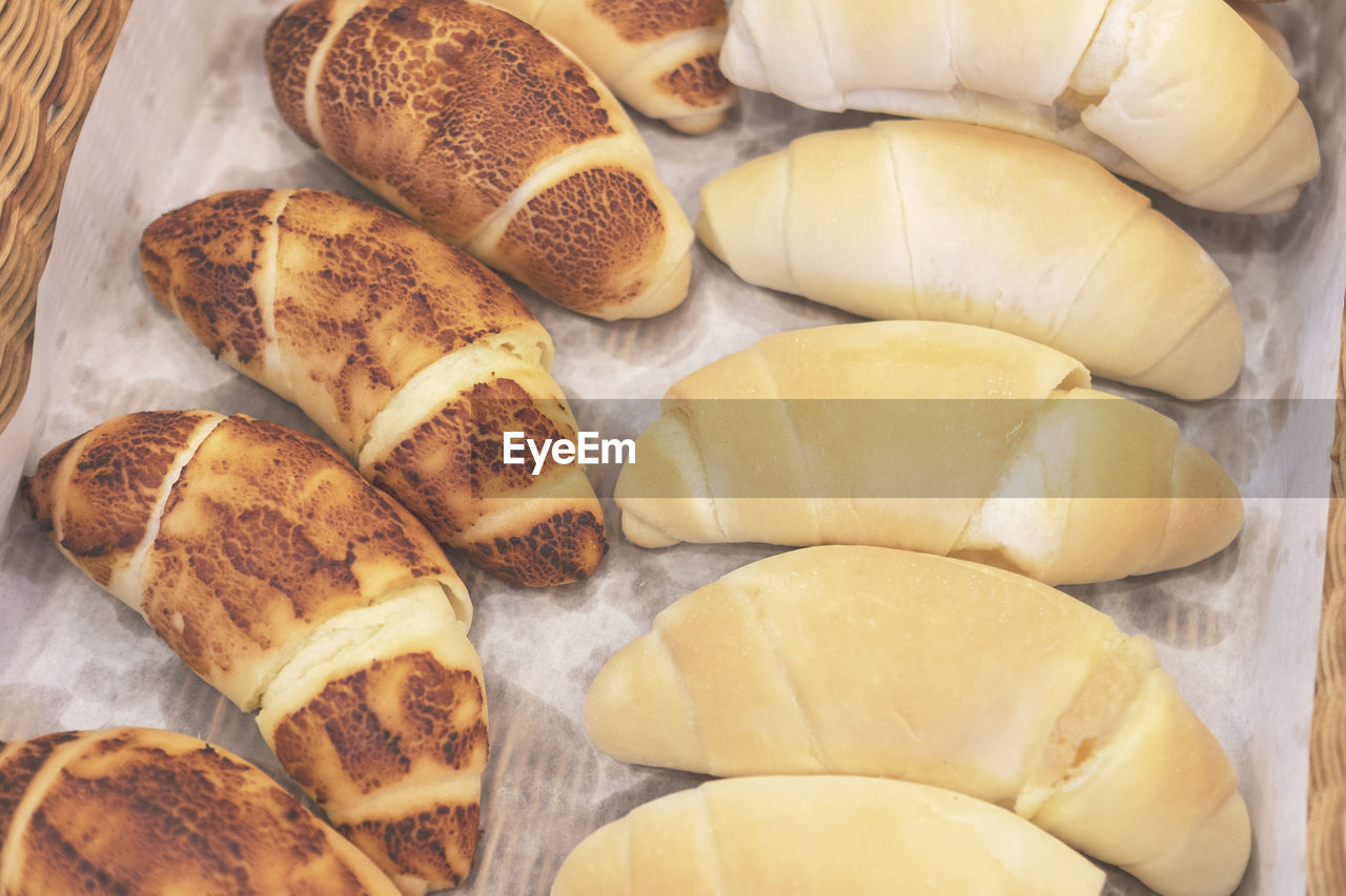 Directly above shot of breads in basket on table