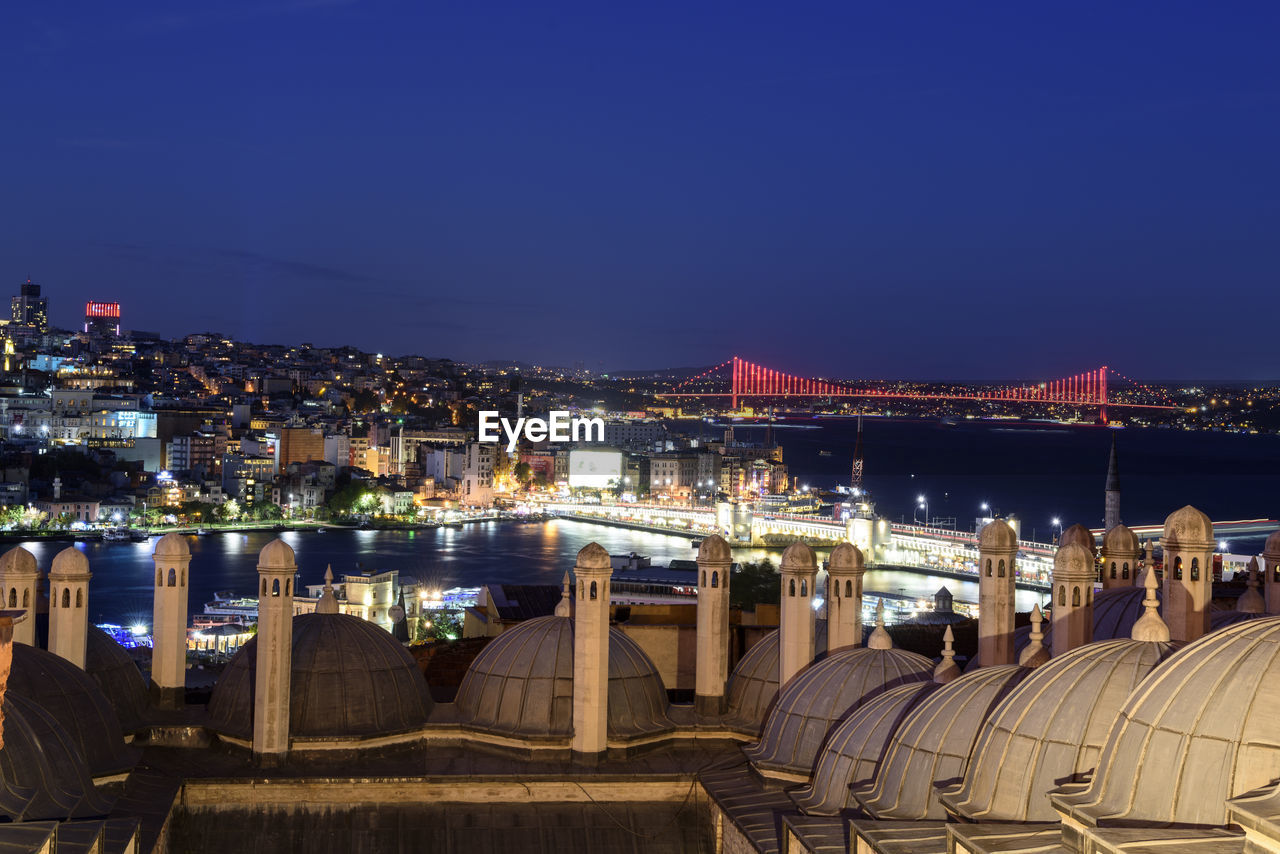 High angle shot of illuminated cityscape