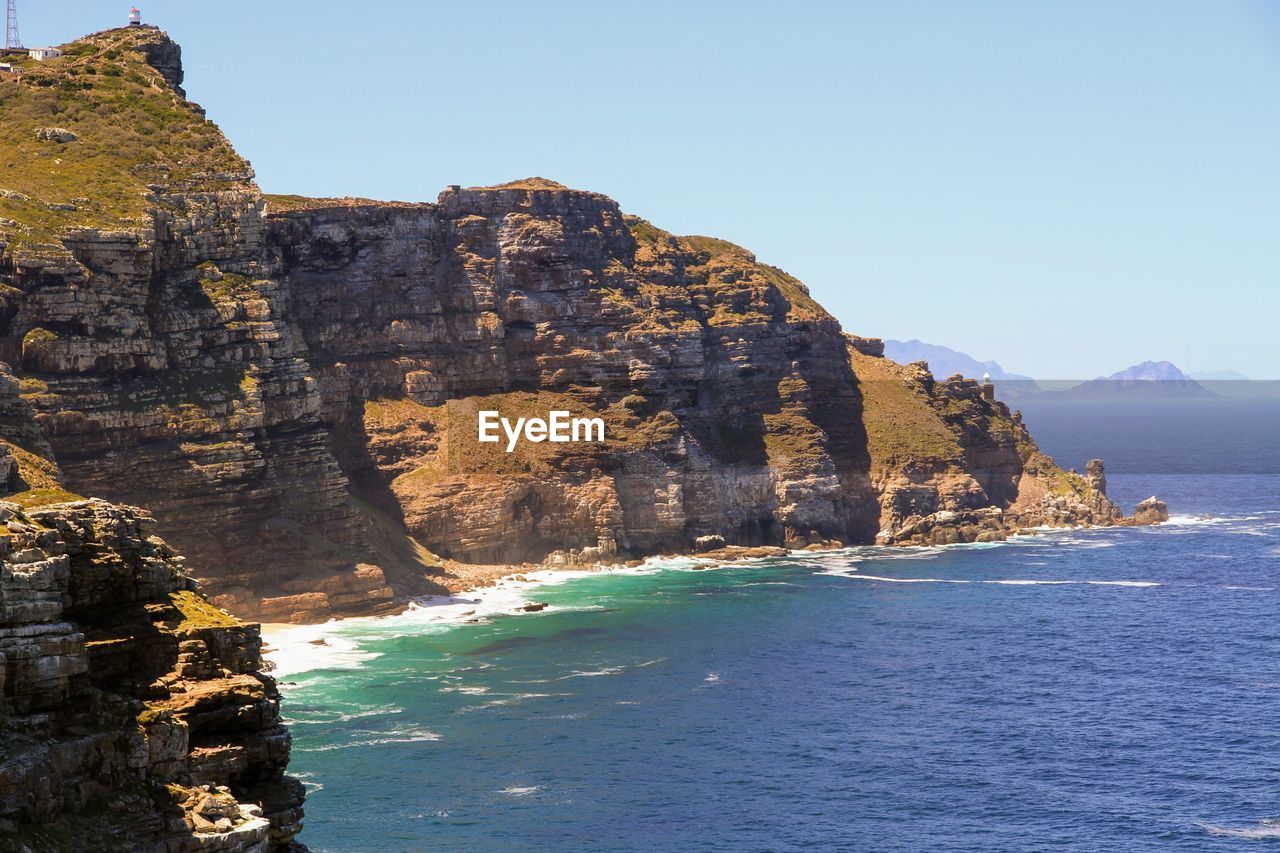 Scenic view of sea against clear sky