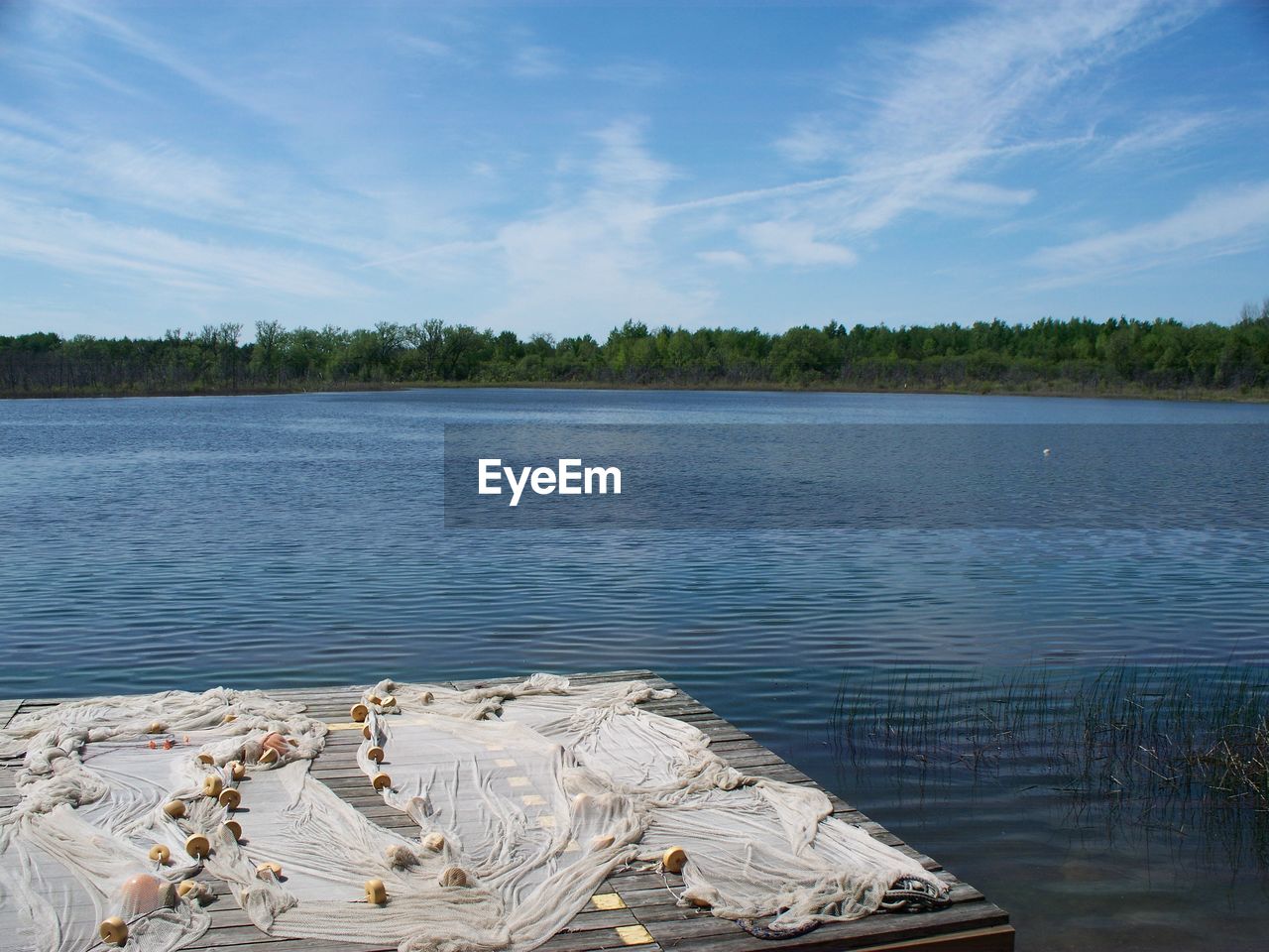 High angle view of wooden pier at lake