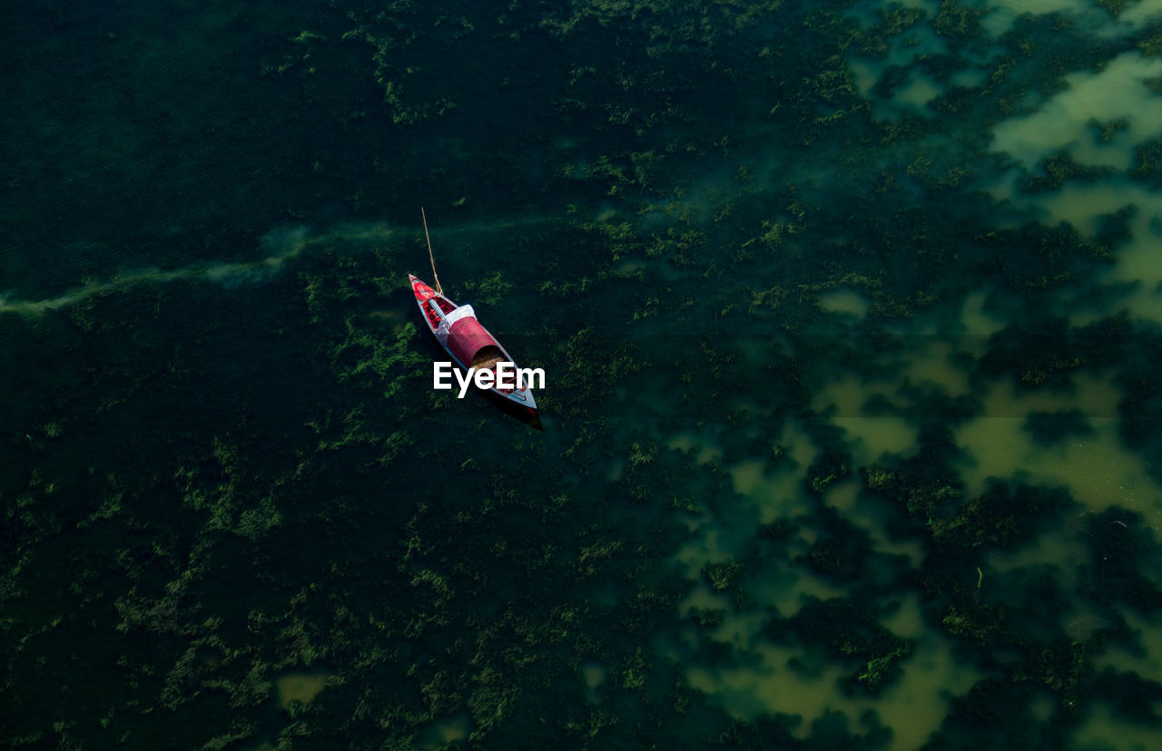 High angle view of boat in sea