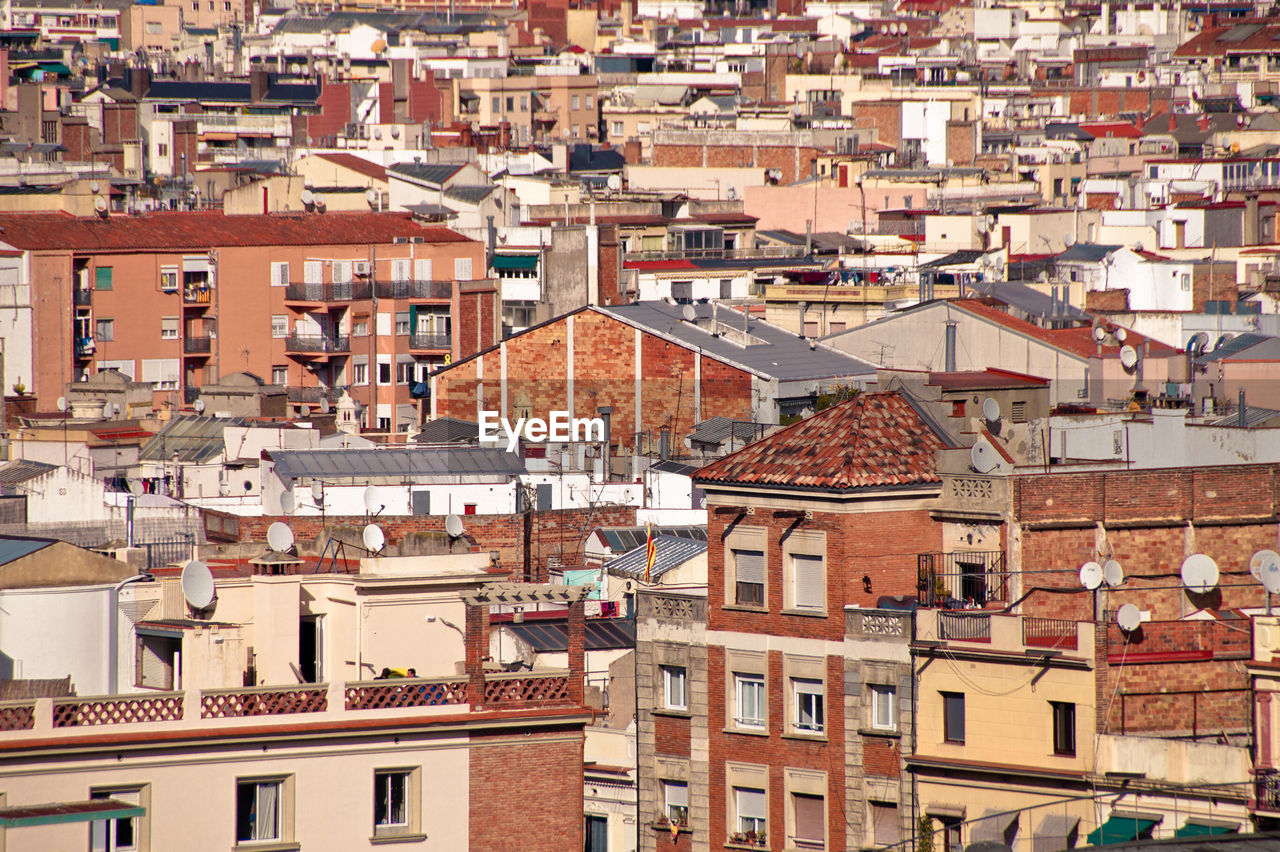 High angle view of buildings in city, barcelona 