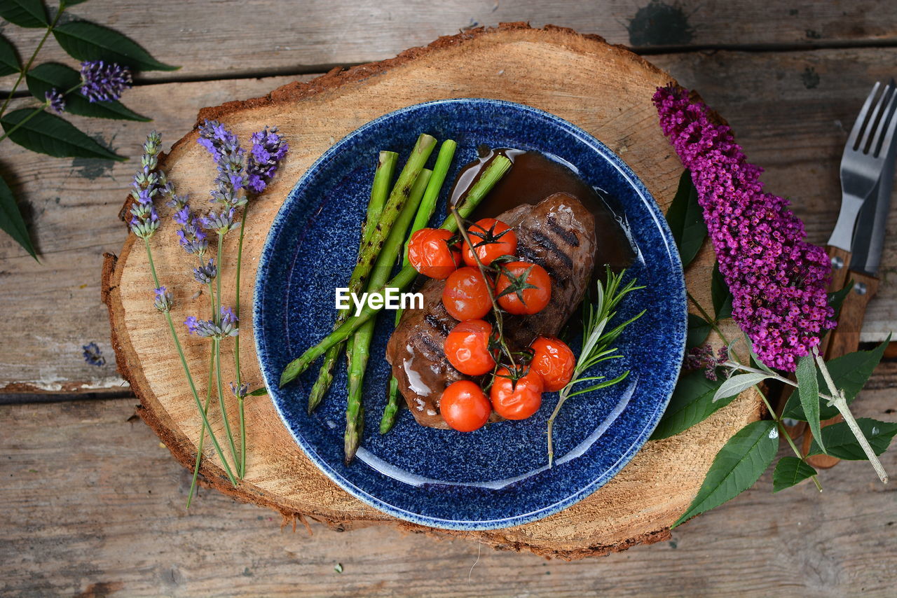 Directly above shot of food in plate on table